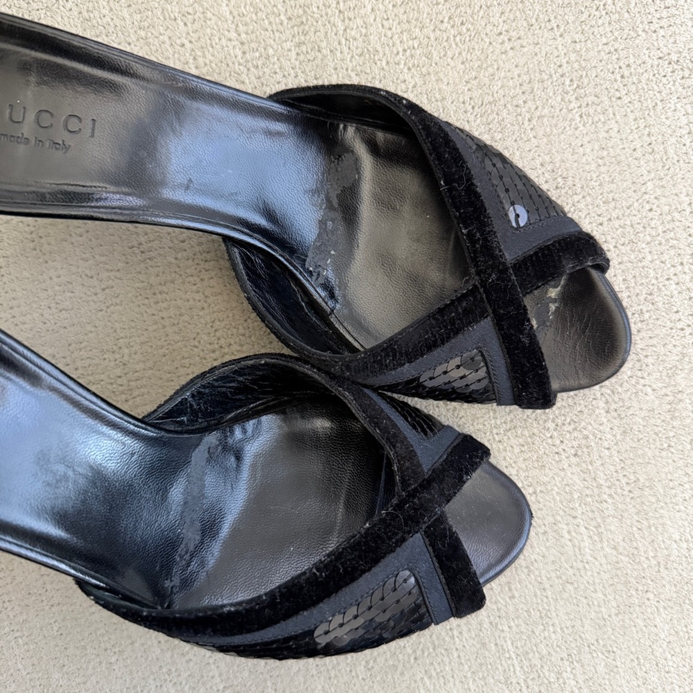 Vintage Gucci Black Open Toe Sequin Heels - Picture 7 of 7